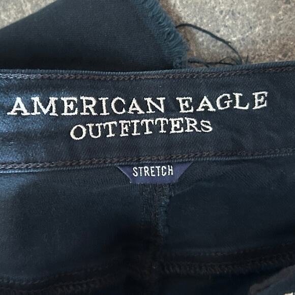 Distressed American Eagle Cut Off Denim Jean Shorts Size 8 Black Festival 2" - Picture 5 of 8